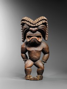 戦争の神を表すハワイアンフィギュア、コナスタイル、ku ka&39;ili moku、c.1780-1820（木） 作： School Hawaiian