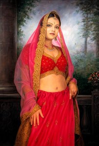 結婚衣装を着たモダンガール アクリル・キャンバス 作： School Indian