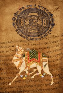 インド、ラジャスタン州、ジャイプール、ラクダ、ハンドメイド絵画と古切手紙