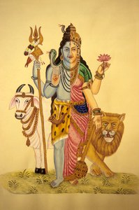 アルドナリーズのシヴァ神、ループを身につける、紙に描かれた細密画 作： School Indian