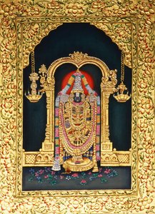 ティルパティ・バラジ神 ミニチュア パンティング 紙本金張り 作： School Indian