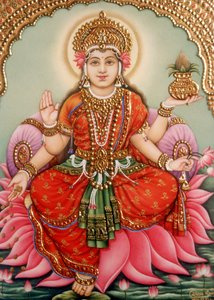 ラクシュミー・ラクシュミー女神 象牙にミニチュア絵画 作： School Indian