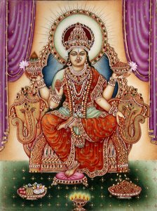 ラクシュミー女神のミニチュア絵画（象牙 作： School Indian