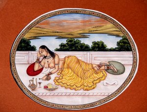 飲み物を楽しむ女性 ミニチュア ペーパーペインティング 作： School Indian