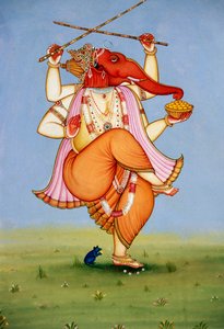 ガネーシュ神 ガンパティ ミニチュア ペインティング オン ペーパー 作： School Indian