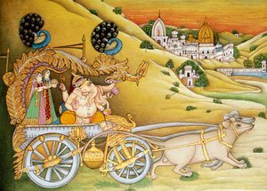 ガネーシュ神 ガンパティ・リッディとシッディ ミニチュア絵画・紙 作： School Indian