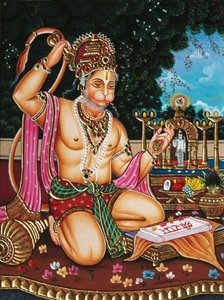 紙に描かれたハヌマーン神の細密画 作： School Indian