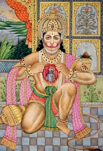 紙に描かれたハヌマーン神の細密画 作： School Indian