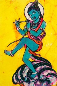 クリシュナ神カーリヤ・マルダン・バティック画 作： School Indian