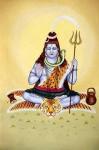 シヴァ神シャンカーの紙に描かれたミニチュア絵画 作： School Indian