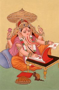 ミニチュア絵画 ゾウの頭をした神 ガネーシュ・ガンパティ インド 作： School Indian