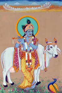 クリシュナ神の細密画 作： School Indian