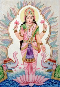 ラクシュミー女神の細密画、インド 作： School Indian