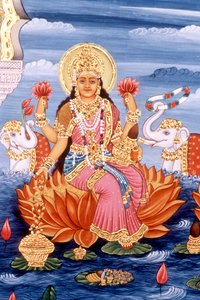 ラクシュミー女神の細密画、インド 作： School Indian