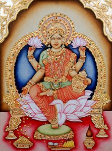 ラクシュミー女神の細密画、インド 作： School Indian