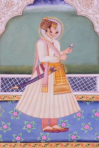 ジャイプールのミルザ・ラジャ・ジャイ・シンの細密画 作： School Indian