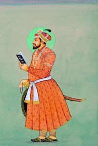 ムガル皇帝アウラングゼーブの細密画 作： School Indian