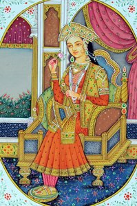 ムガール帝国の王妃ムムターズ・マハルの細密画 作： School Indian