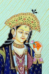 ムガール帝国の王妃ムムターズ・マハルの細密画 作： School Indian