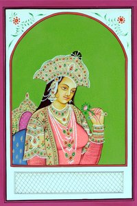 ムガール帝国の王妃ムムターズ・マハルの細密画 作： School Indian