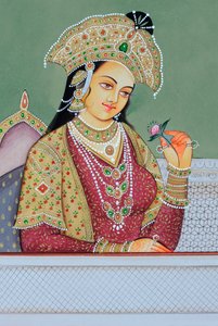 ムガール帝国の王妃ムムターズ・マハルの細密画 作： School Indian