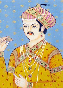 ムガル皇帝アクバルの細密画 作： School Indian