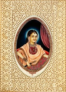 象牙に描かれたムムターズ・マハルの細密画 作： School Indian