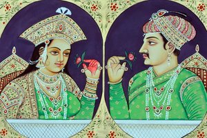 ジャハーンギールとヌールジャハーン王妃の細密画 インド・アジア 作： School Indian