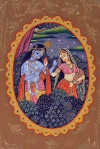 ラーダ・クリシュナの細密画 作： School Indian
