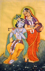 ラーダ・クリシュナの細密画、インド 作： School Indian