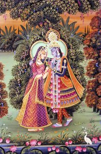 ラーダ・クリシュナの細密画、インド 作： School Indian