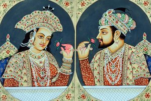 シャー・ジャハーンとムムタージの細密画 インド・アジア 作： School Indian