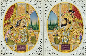 シャー・ジャハーンと妻ムムタージ・マハルの細密画 インド・アジア 作： School Indian