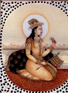 ムガル皇帝シャー・ジャハーンの妻ムムターズ・マハル王女の象牙細密画 作： School Indian