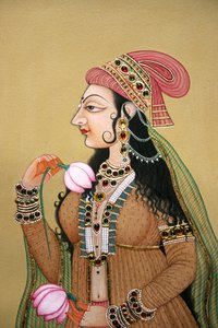 紙に描かれた細密画 ロイヤル・ムガル貴婦人の肖像 作： School Indian