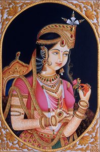 ムガール帝国皇帝シャー・ジャハーンの妻ムムターズ・マハル王女の紙本細密画 作： School Indian