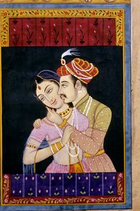 ムガール細密画、愛の情景 作： School Indian
