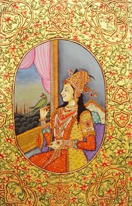 ムガール王女ムムターズ・マハルのミニチュア絵画 作： School Indian