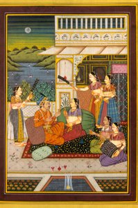 ムガール細密画、愛の情景、インド 作： School Indian