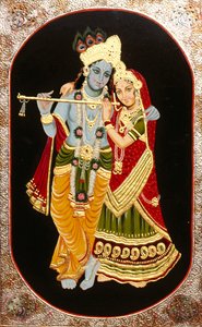クリシュナ神と彼女の最も偉大な帰依者ラーダの絵画、インド 作： School Indian