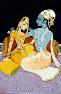 クリシュナ神と彼女の最も偉大な帰依者ラーダの絵画、インド 作： School Indian