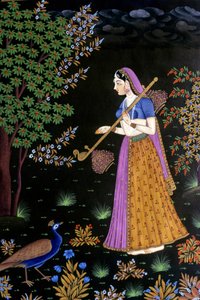 紙に描く、音楽を楽しむ女性、インド 作： School Indian