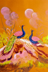 インド、ラジャスタン州、ジャイプール校、ピーコック・ペア 作： School Indian