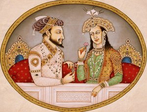 ムガール帝国皇帝シャージャハーンと王妃ムムターズ・マハルの肖像（インド 作： School Indian
