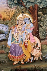 ラダ・クリシュナの細密画 作： School Indian