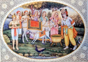 ラダ・クリシュナの細密画 作： School Indian