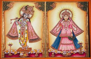 象牙に描かれたラダ・クリシュナの細密画 作： School Indian