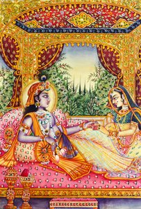 象牙に描かれたラダ・クリシュナの細密画 作： School Indian