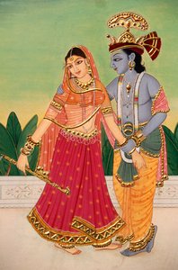 ラダ・クリシュナ ペーパーペインティング 作： School Indian