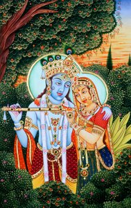 ラダ・クリシュナの細密画 作： School Indian